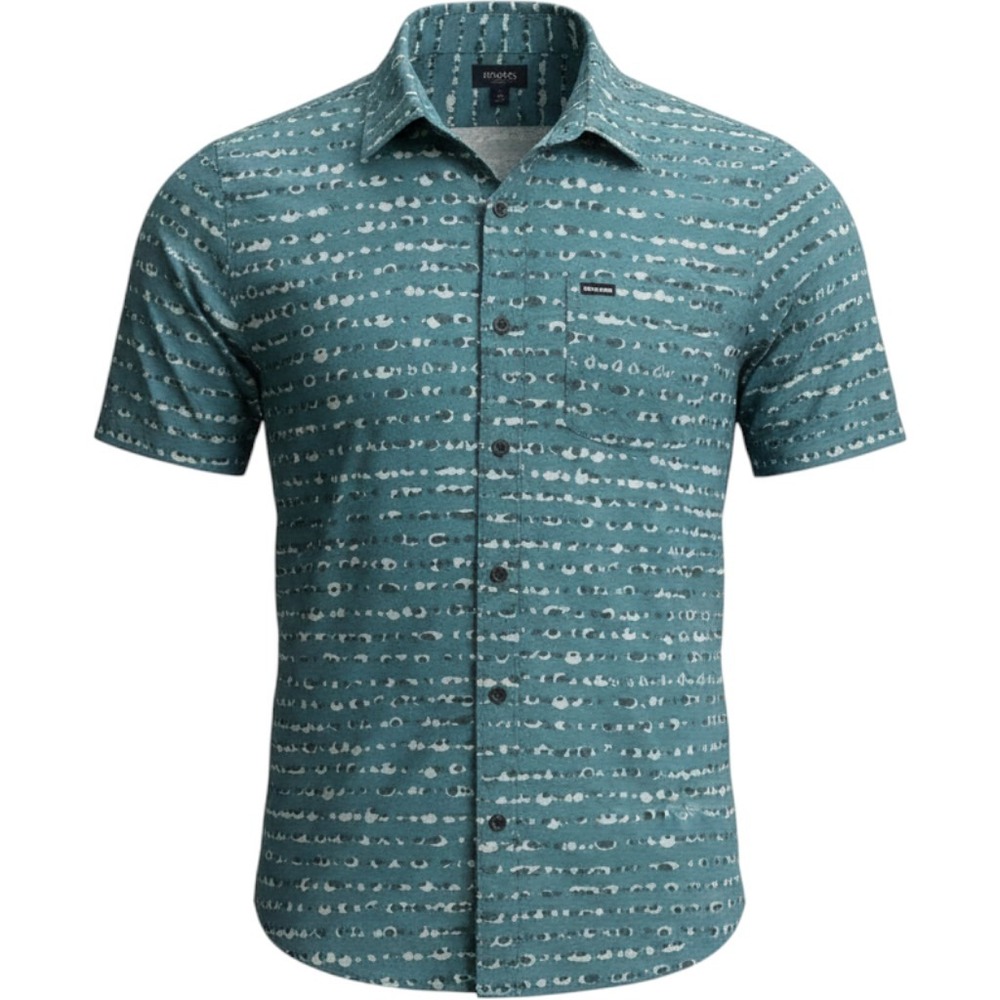 Volcom Mens Modern Fit Short Sleeve Button Down Shirt Teal Blue Abstract Dot L